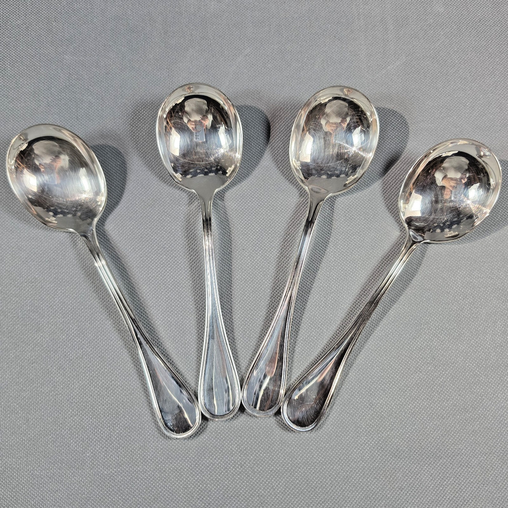 Christofle Albi Silverplate Vintage Cream Soup Spoons Set of 4 France